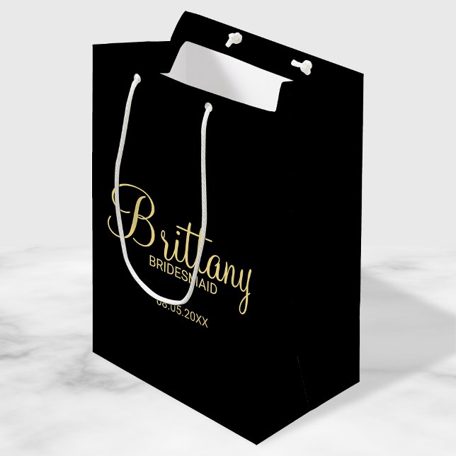 Bolsa De Regalo Mediana Bridesmaids personalizadas modernas en negro y oro (Subido por el creador)