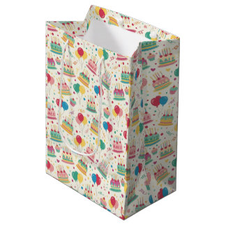 Bolsa De Regalo Mediana Bright Birthday Cakes and Balloons Wrapping Paper