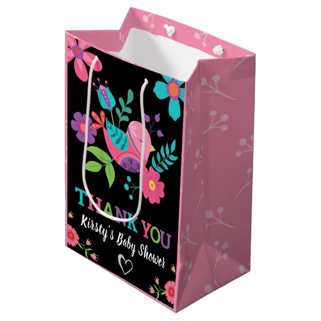 Bolsa De Regalo Mediana Bright Floral Mexican Fiesta Baby Shower (Angulo Anverso)