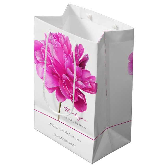 Bolsa De Regalo Mediana Brillante ducha de novias Peony Rosa (Angulo Anverso)
