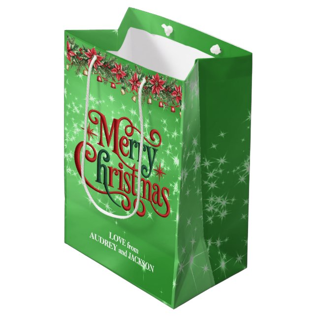 Bolsa De Regalo Mediana Brillante Navidad Verde (Angulo Anverso)