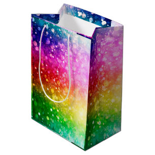 Bolsa De Regalo Mediana Brillantes colores arcoiris Purpurina de Bokeh