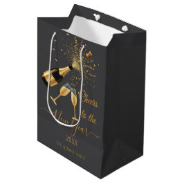 Bolsa De Regalo Mediana Brindis de Champán Dorado Año Nuevo