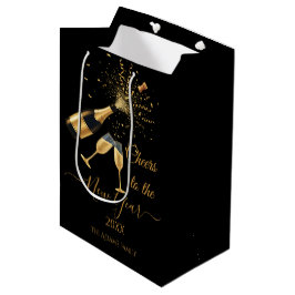 Bolsa De Regalo Mediana Brindis de Champán Dorado Año Nuevo