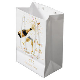 Bolsa De Regalo Mediana Brindis de Champán Dorado Año Nuevo