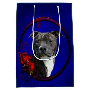 Bolsa De Regalo Mediana Brindle pitbull con rosas