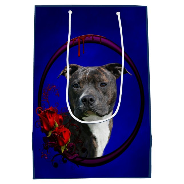 Bolsa De Regalo Mediana Brindle pitbull con rosas (Reverso)