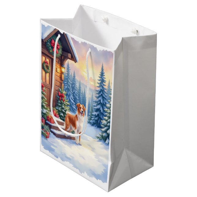 Bolsa De Regalo Mediana Brittany Rustic Cabin Christmas Winter Art (Angulo Anverso)