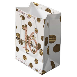 Bolsa De Regalo Mediana Bronze Polka Dots Rosa Gold Sweet 16 Cumpleaños