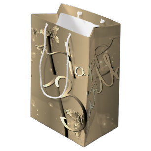 Bolsa De Regalo Mediana Bronzy "Feliz cumpleaños" mariposas 3D