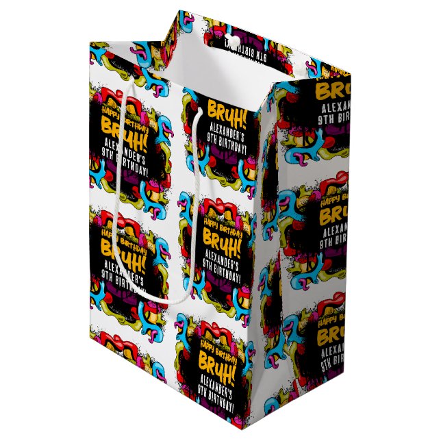 Bolsa De Regalo Mediana Bruh Neon Graffiti Hip Hop Street Art Birthday (Angulo Anverso)