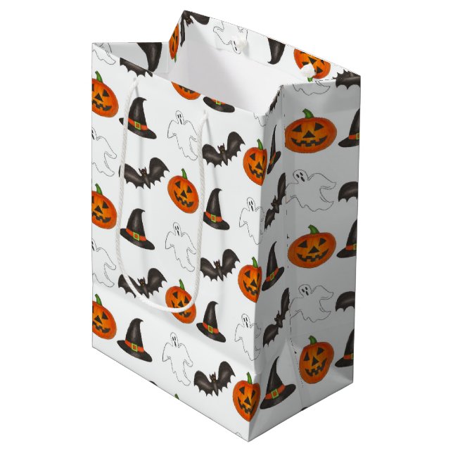 Bolsa De Regalo Mediana Bruja fantasma de la calabaza de la bata de Hallow (Angulo Anverso)