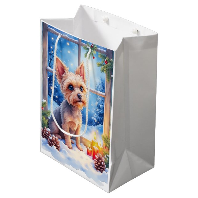 Bolsa De Regalo Mediana Brussels Griffon Frosted Window Christmas Art (Angulo Anverso)
