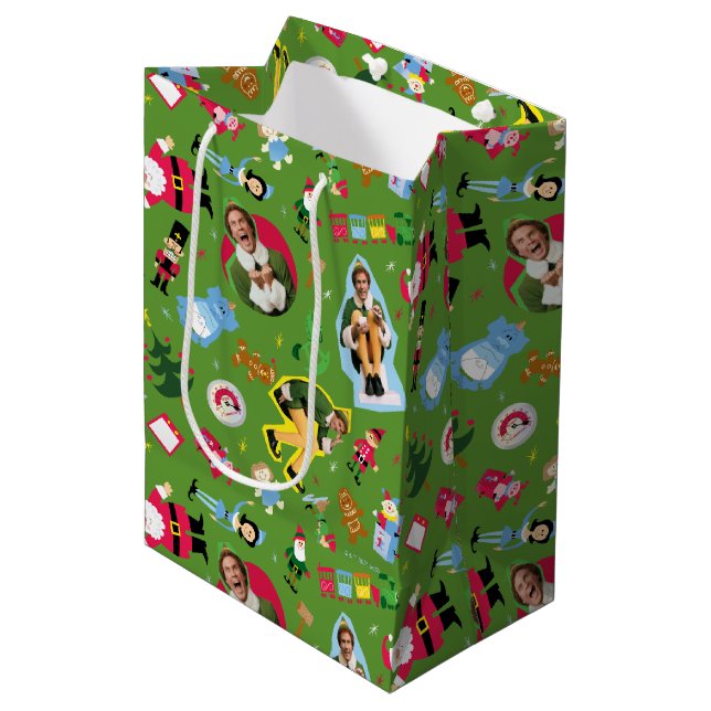 Bolsa De Regalo Mediana Buddy the Elf and Navidades Icons Pattern (Angulo Anverso)