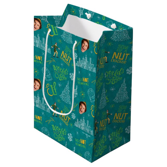 Bolsa De Regalo Mediana Buddy the Elf Verde azulado patrón de citas (Angulo Anverso)