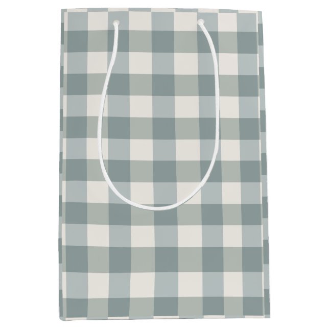 Bolsa De Regalo Mediana Buffalo Plaid Country Farmhouse Green White (Anverso)