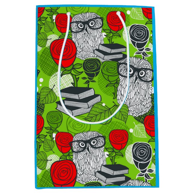 Bolsa De Regalo Mediana Búho en rosas rojas (Anverso)