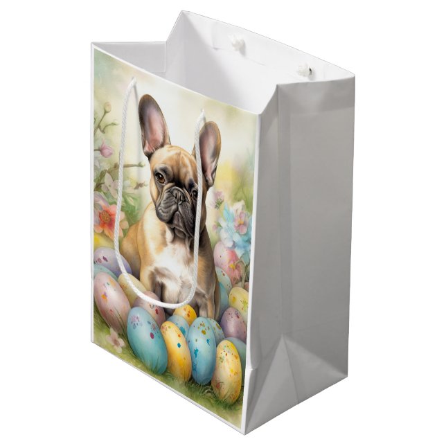Bolsa De Regalo Mediana Bulldog francés con huevos de Pascua (Angulo Anverso)