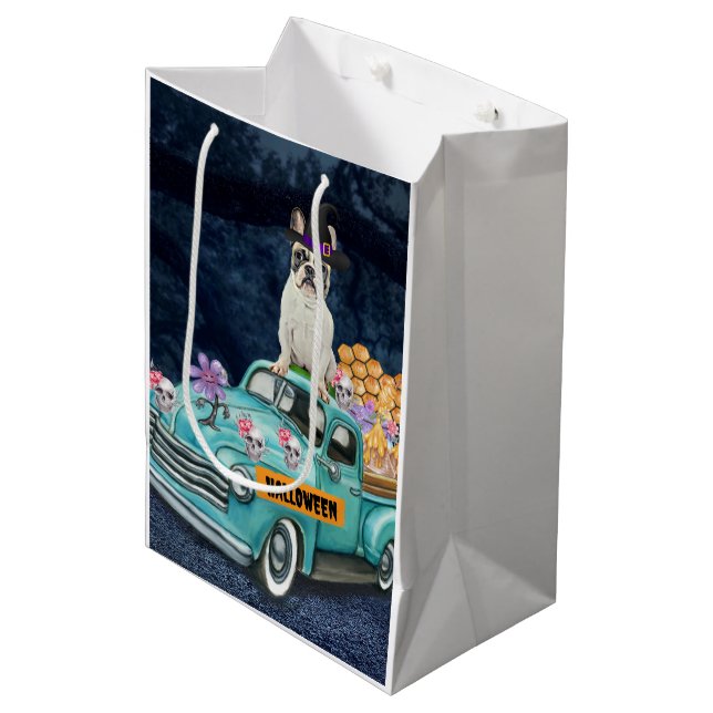 Bolsa De Regalo Mediana Bulldog francés Halloween Camión Noche de miedo (Angulo Anverso)