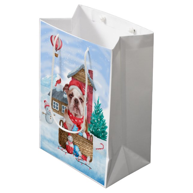 Bolsa De Regalo Mediana Bulldog inglés en casa de perros de Navidades de n (Angulo Anverso)