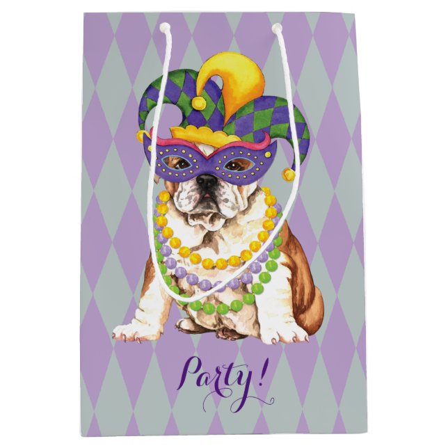 Bolsa De Regalo Mediana Bulldog Mardi Gras (Anverso)