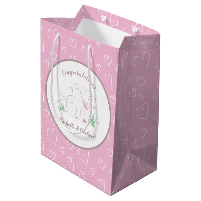 Bolsa De Regalo Mediana Bunny Baby Shower Spring Pink Chica (Angulo reverso)