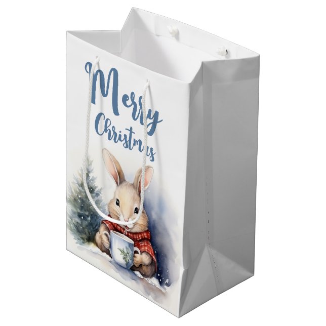 Bolsa De Regalo Mediana Bunny de Navidades de acuarela (Angulo Anverso)