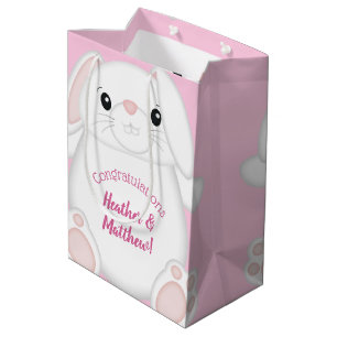 Bolsa De Regalo Mediana Bunny Rabbit Baby Shower Pink