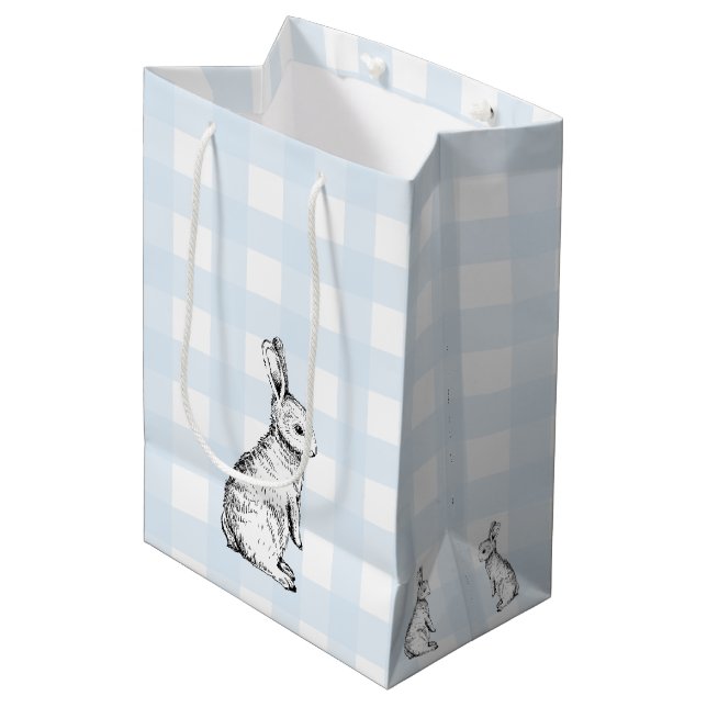 Bolsa De Regalo Mediana Bunny Rabbit Blue Gingham Gift Bag (Angulo Anverso)