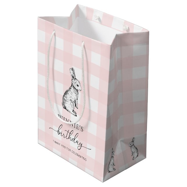 Bolsa De Regalo Mediana Bunny Rabbit Pink Gingham Favor Bag (Angulo reverso)