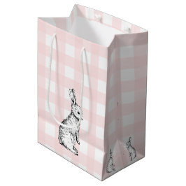 Bolsa De Regalo Mediana Bunny Rabbit Pink Gingham Gift Bag