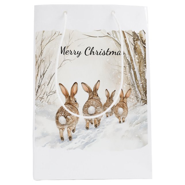 Bolsa De Regalo Mediana Bunny Rabbits Woods Snow Christmas (Anverso)