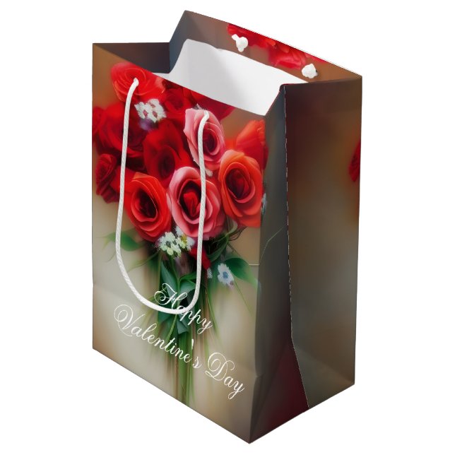 Bolsa De Regalo Mediana Buquete suave de rosas valentina (Angulo Anverso)