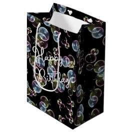 Bolsa De Regalo Mediana Burbujas de jabón de cumpleaños sobre negro