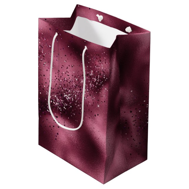 Bolsa De Regalo Mediana Burgundy Cherry Purpurina Sparkle (Angulo Anverso)