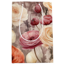 Bolsa De Regalo Mediana Burgundy Cream Flores Primaverales Despedida de So