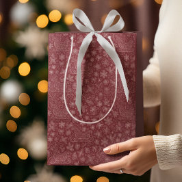 Bolsa De Regalo Mediana Burgundy Doodle Navidades Sleigh Pattern