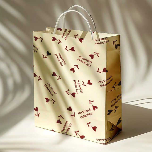 Bolsa De Regalo Mediana Burgundy Script Hearts on Cream– Valentine Pattern (Subido por el creador)