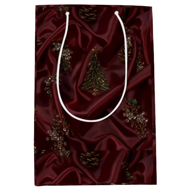 Bolsa De Regalo Mediana Burgundy Silk-Look Diamond  (Anverso)