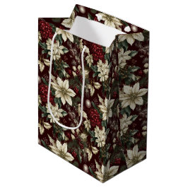 Bolsa De Regalo Mediana Burgundy Traditional Christmas Floral