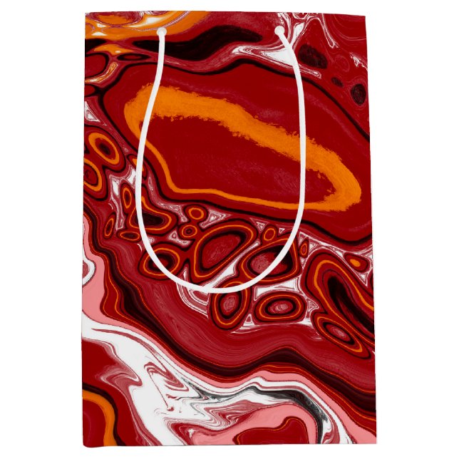 Bolsa De Regalo Mediana Burgundy White Digital Fluid Art (Anverso)