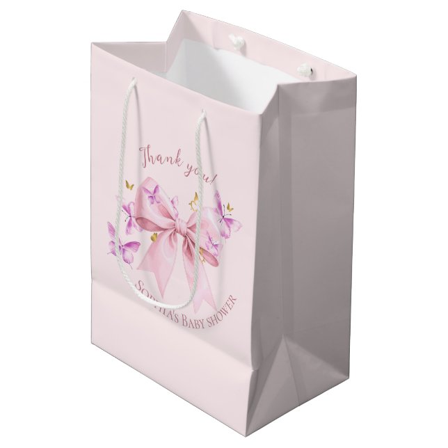 Bolsa De Regalo Mediana Butterfly Pink Bow Baby Shower  (Angulo Anverso)