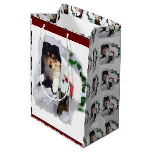 Bolsa De Regalo Mediana Buzón de Navidades de Collie Puppy