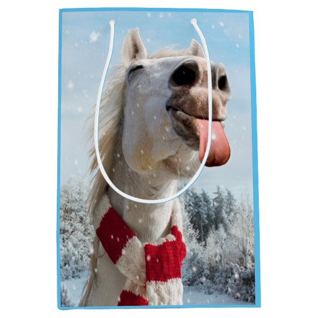 Bolsa De Regalo Mediana Caballo atrapando copos de nieve (Anverso)