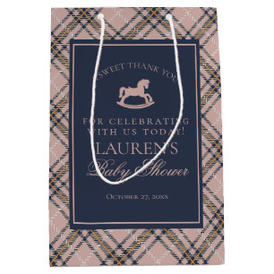 Bolsa De Regalo Mediana Caballo de Balanza Clásico de Cuadros Rosas Favor
