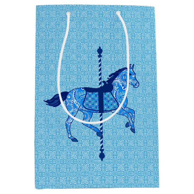 Bolsa De Regalo Mediana Caballo de carrusel - Cobalto y azul cielo (Anverso)