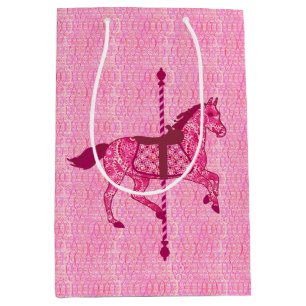 Bolsa De Regalo Mediana Caballo de carrusel - rosa de la fucsia