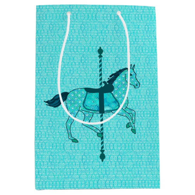 Bolsa De Regalo Mediana Caballo de carrusel - Turquesa y Aqua (Anverso)