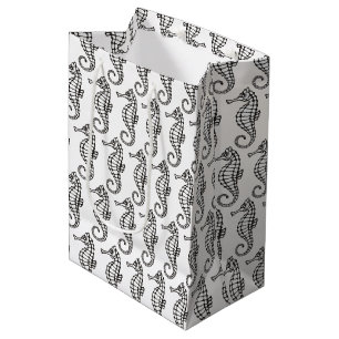 Bolsa De Regalo Mediana Caballo de mar Negro Estilizado icono blanco y neg