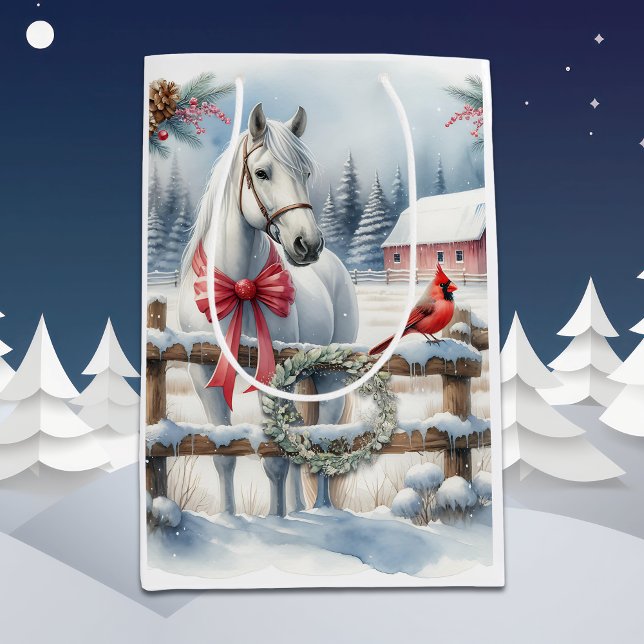Bolsa De Regalo Mediana Caballo de Navidades blancos y cardenal (Subido por el creador)